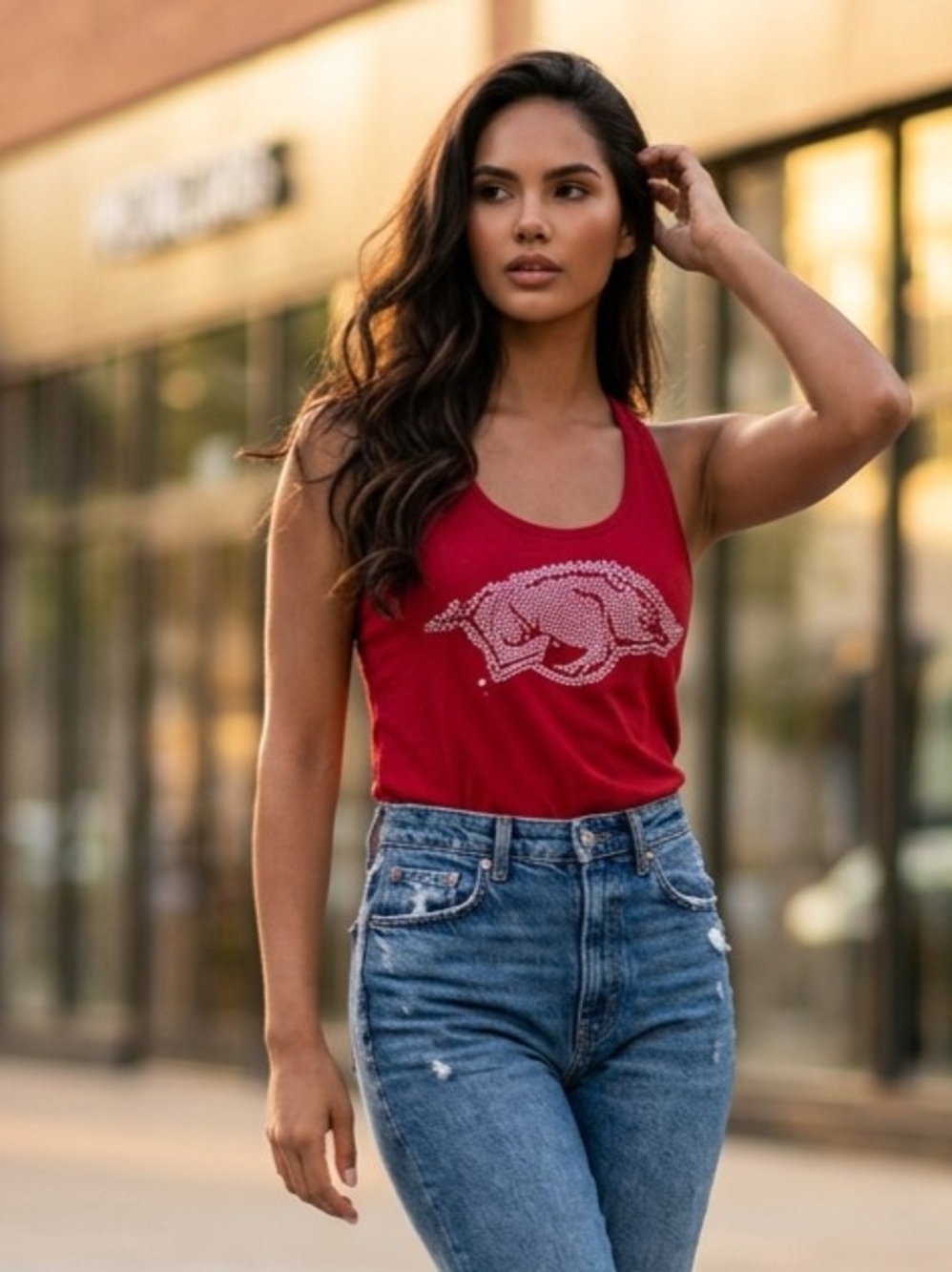 Gameday Couture Comen's Red Racerback Tank W/Sequin Arkansas Razorbacks M